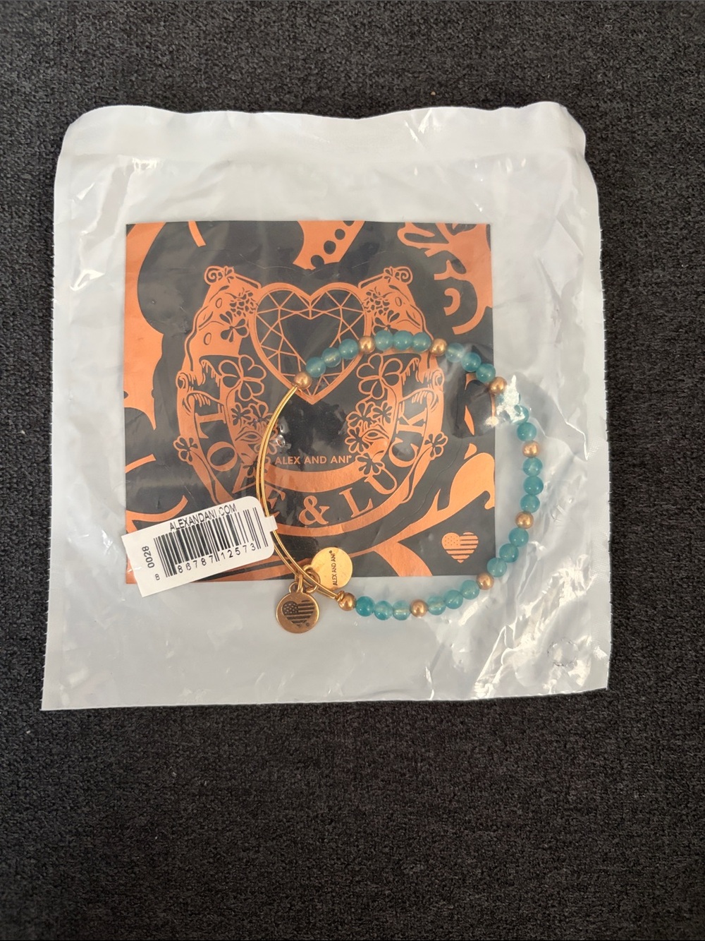 Alex and Ani Turquoise Beaded Bracelet with Gold Charms
